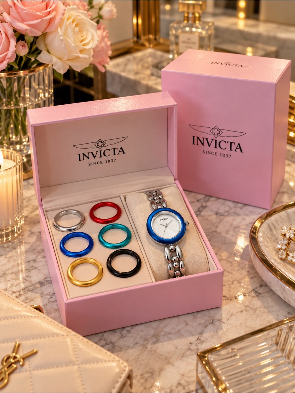 Invicta Angel 70076 33mm Watch + 6 Interchangeable Bezels NWT